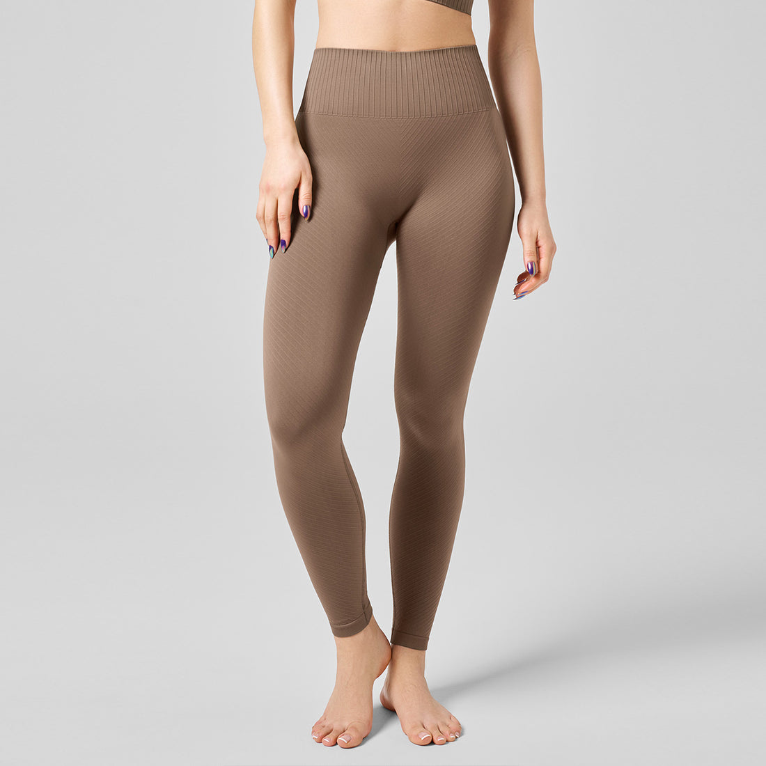 Leggings Seamless Graphical Rib HW - Taupe Brown Leggings Casall   